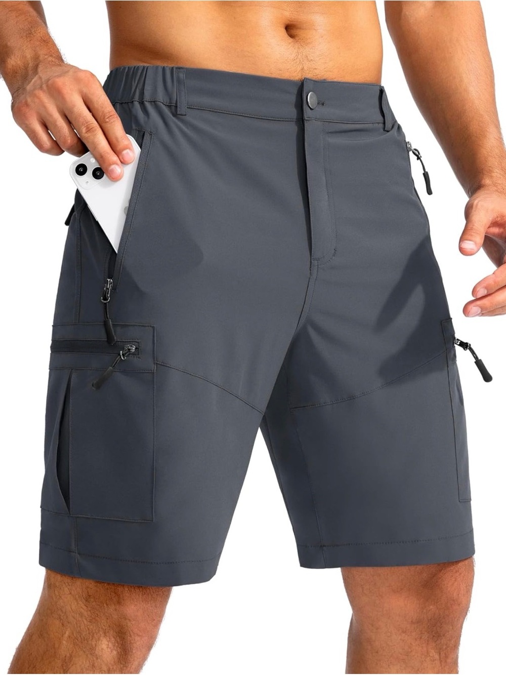 Pudolla Men's Athletic Quick-Dry Hiking Cargo Shorts - Charcoal